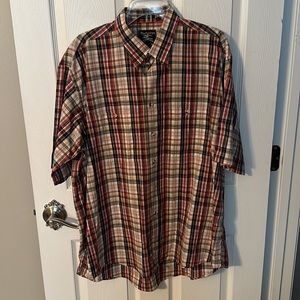 - Burberry Plaid Check Button Up Short  Sleeve Shirt 100% Cotton Sz XL